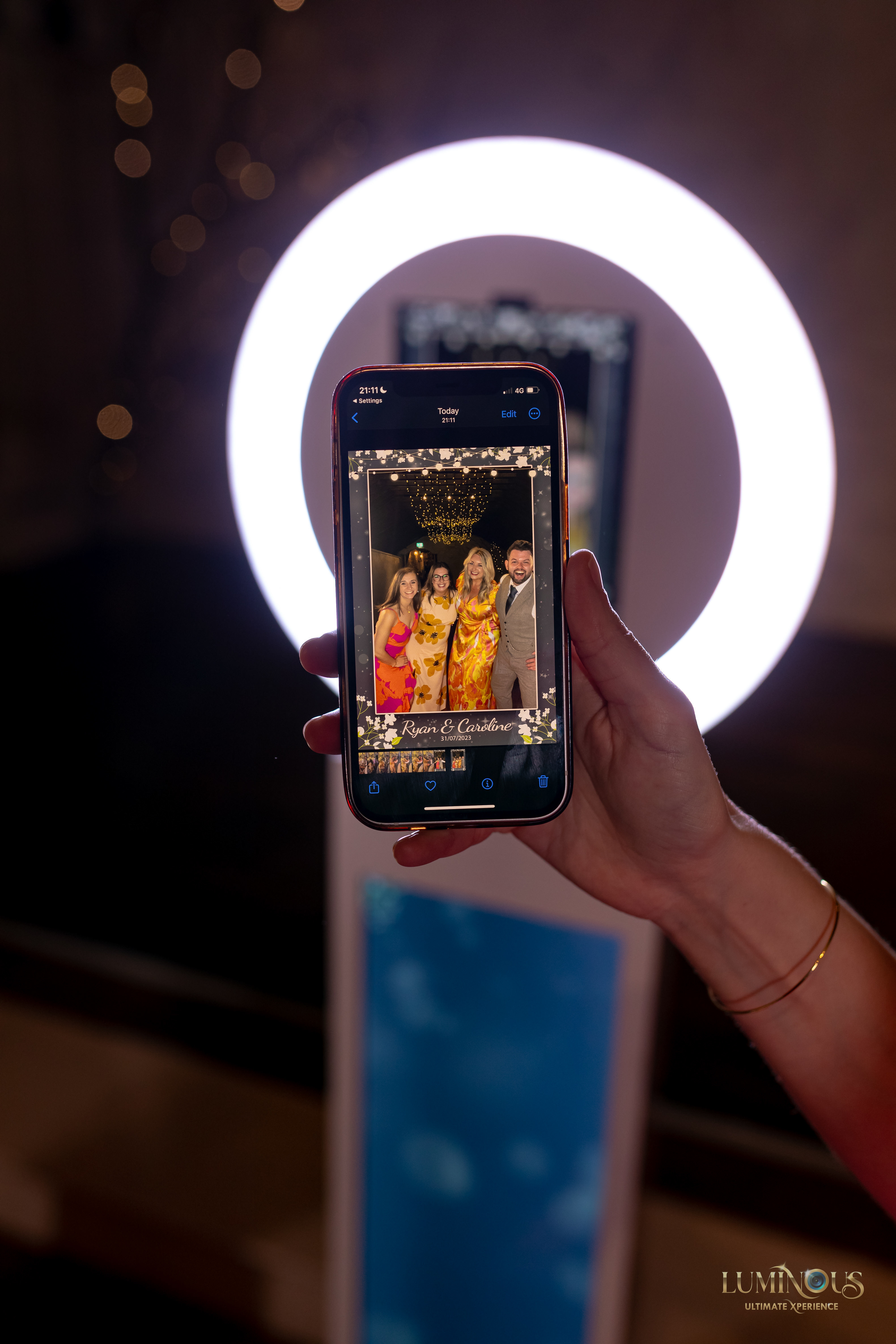 Photos taken of wedding guests by the Mobi Aura booth, sent to a mobile phone